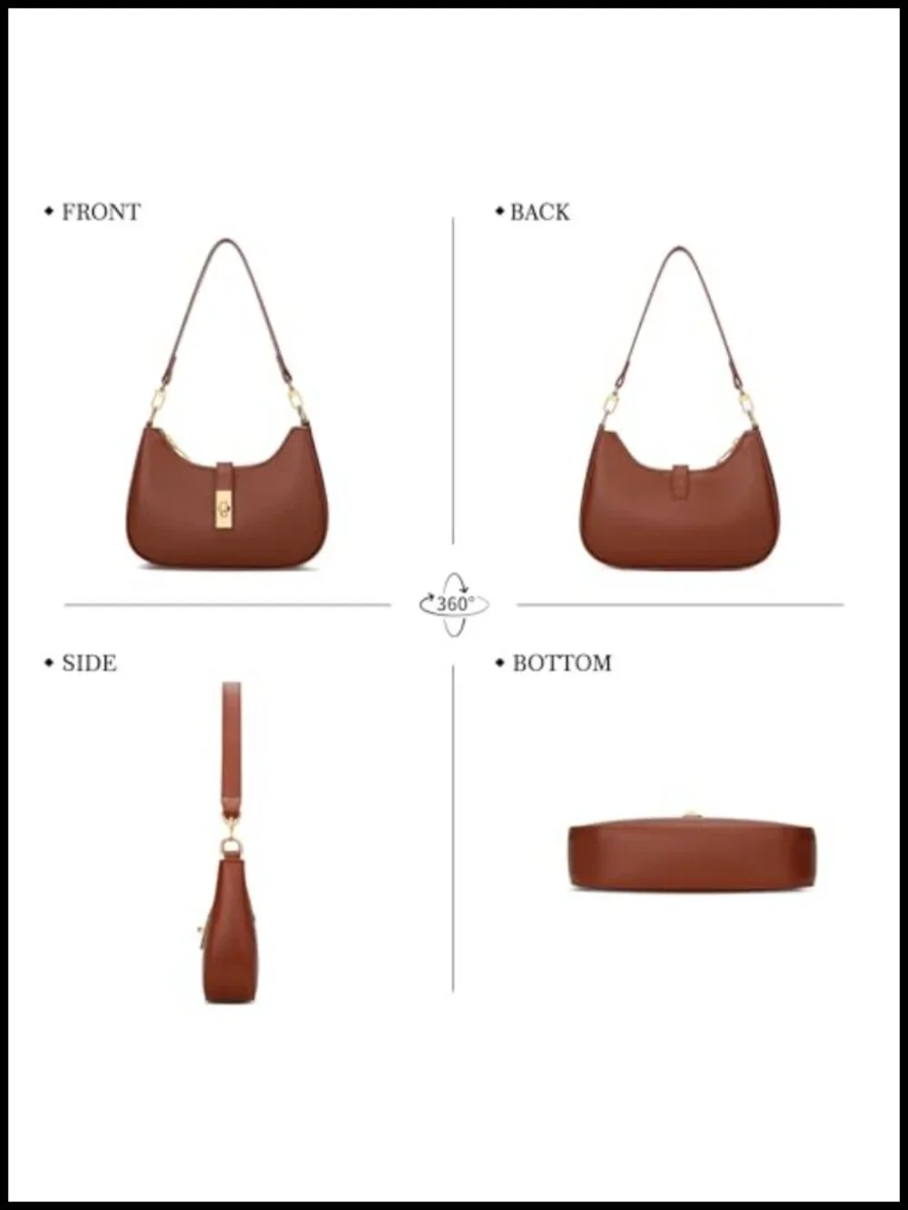 Vegan Leather Hobo Handbag with Detachable Chain Strap
